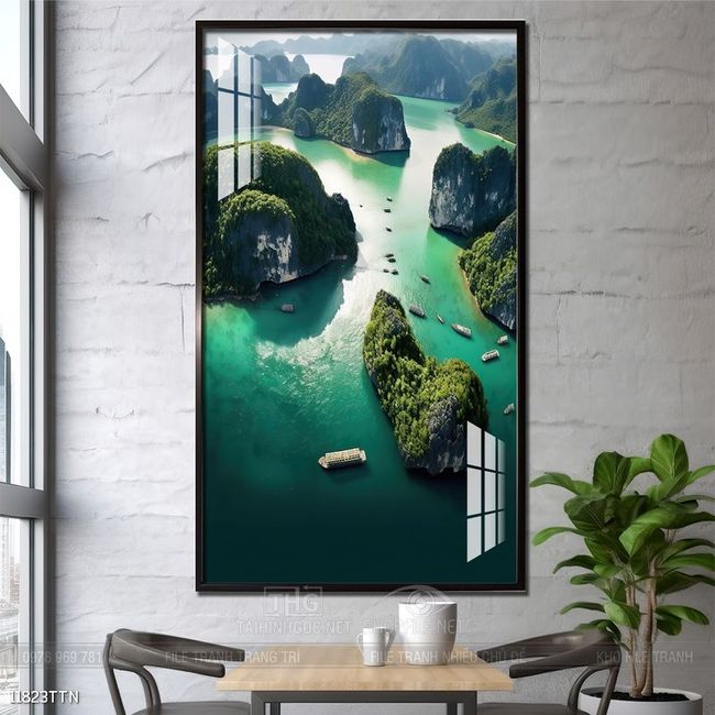 Tranh phon thủy sông, núi và mặt trời
