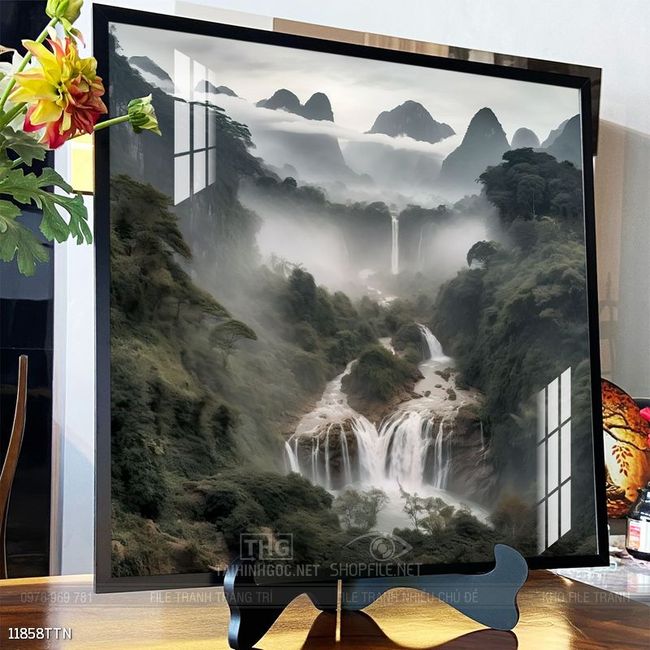 Tranh phon thủy sông, núi và mặt trời
