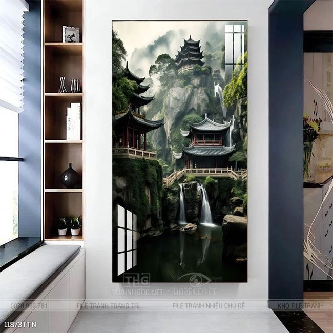 Tranh phong thủy phong cảnh thác nước thiên nhiên