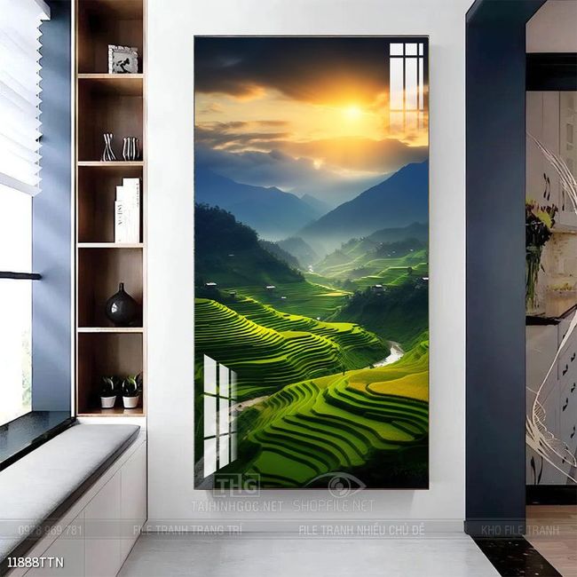 Tranh phon thủy sông, núi và mặt trời