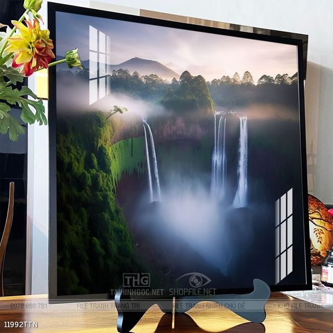 Tranh phon thủy sông, núi và mặt trời
