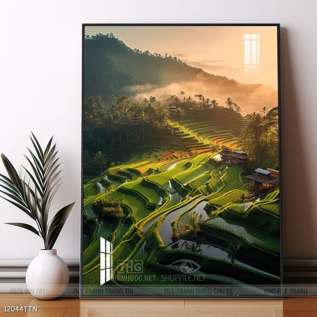 Tranh phon thủy sông, núi và mặt trời