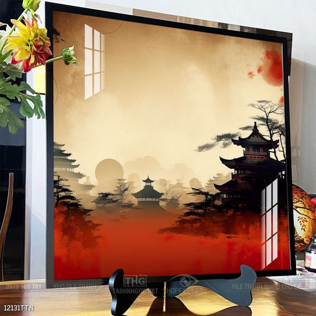 Tranh phon thủy sông, núi và mặt trời