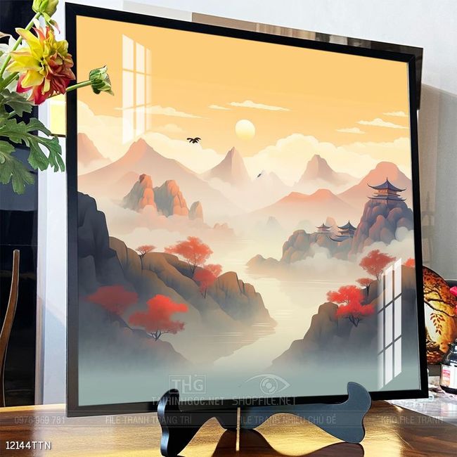 Tranh phon thủy sông, núi và mặt trời