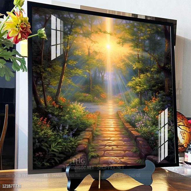 Tranh phon thủy sông, núi và mặt trời