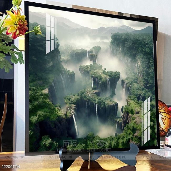 Tranh phon thủy sông, núi và mặt trời