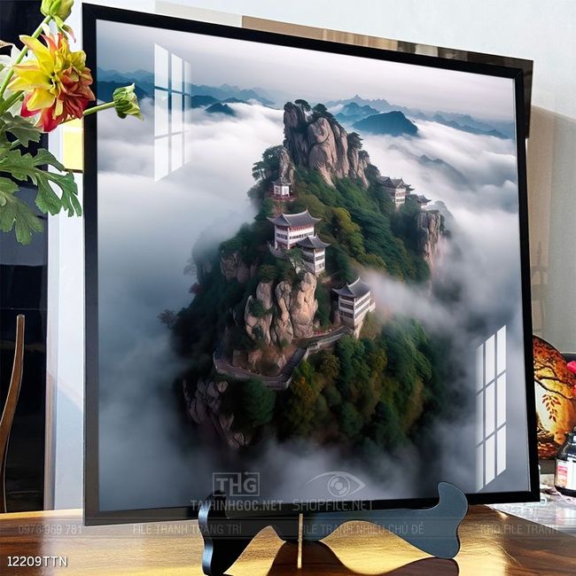 Tranh phon thủy sông, núi và mặt trời