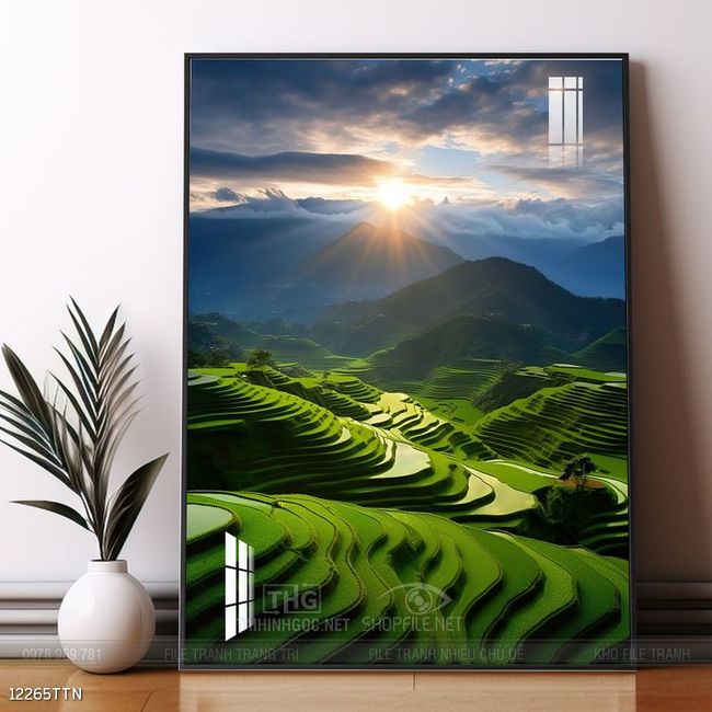 Tranh phon thủy sông, núi và mặt trời