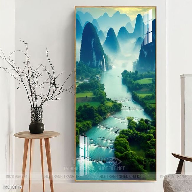 Tranh phon thủy sông, núi và mặt trời