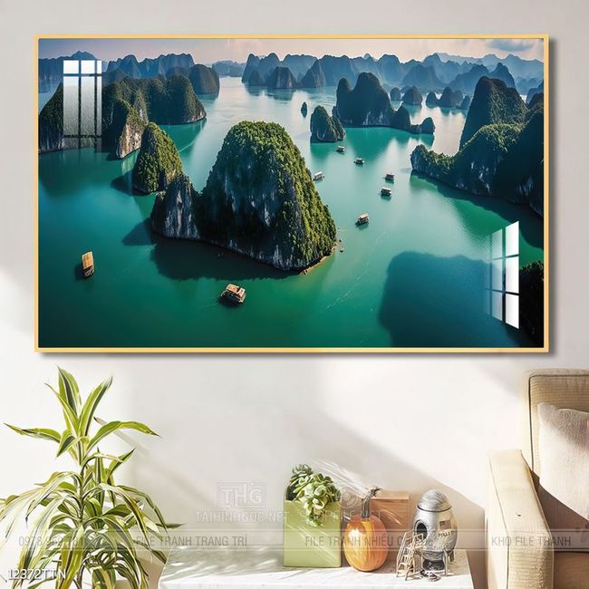 Tranh phon thủy sông, núi và mặt trời