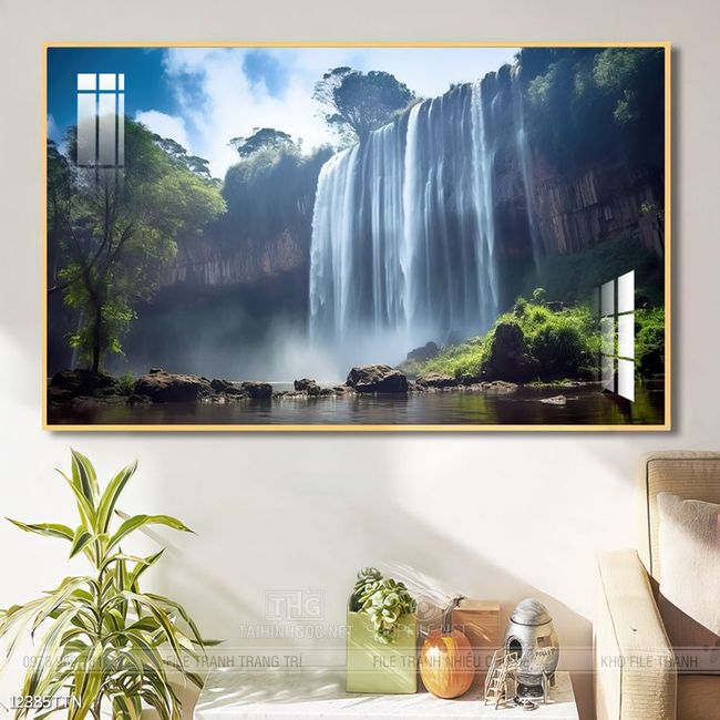 Tranh phon thủy sông, núi và mặt trời