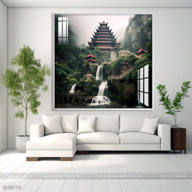 Tranh phon thủy sông, núi và mặt trời