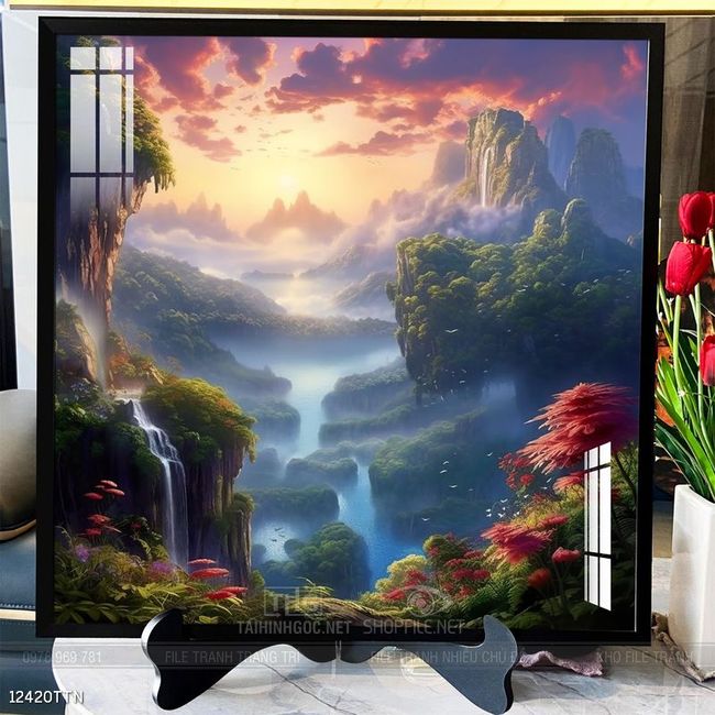 Tranh phon thủy sông, núi và mặt trời