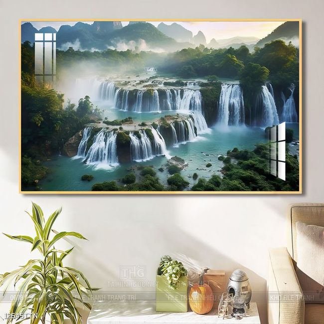 Tranh phon thủy sông, núi và mặt trời