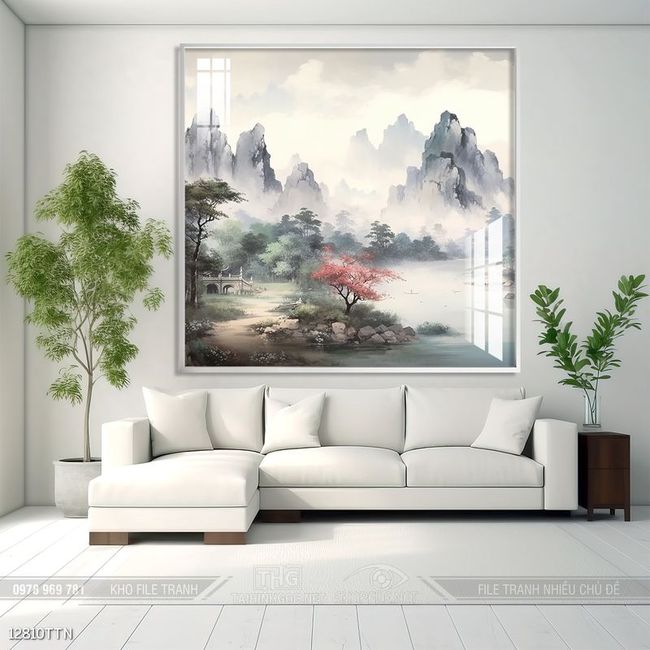 Tranh phon thủy sông, núi và mặt trời