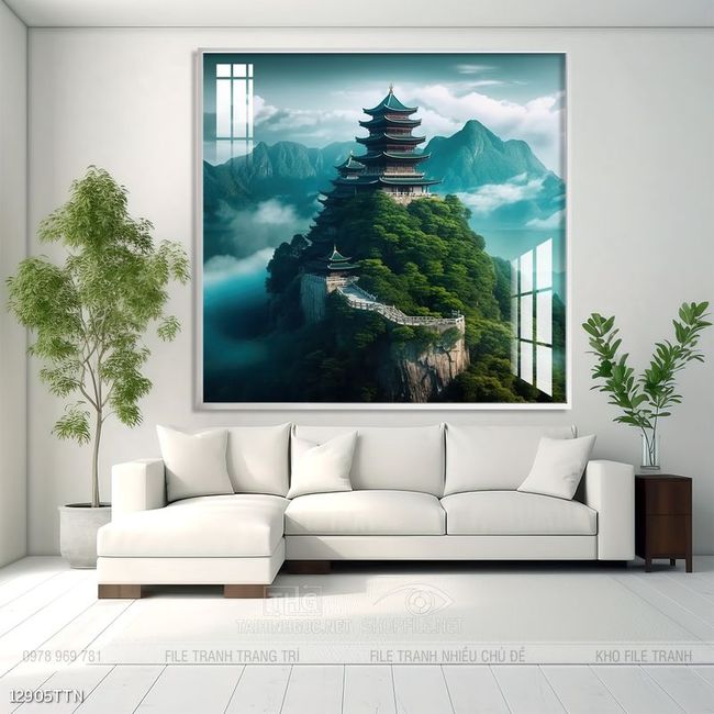 Tranh phon thủy sông, núi và mặt trời