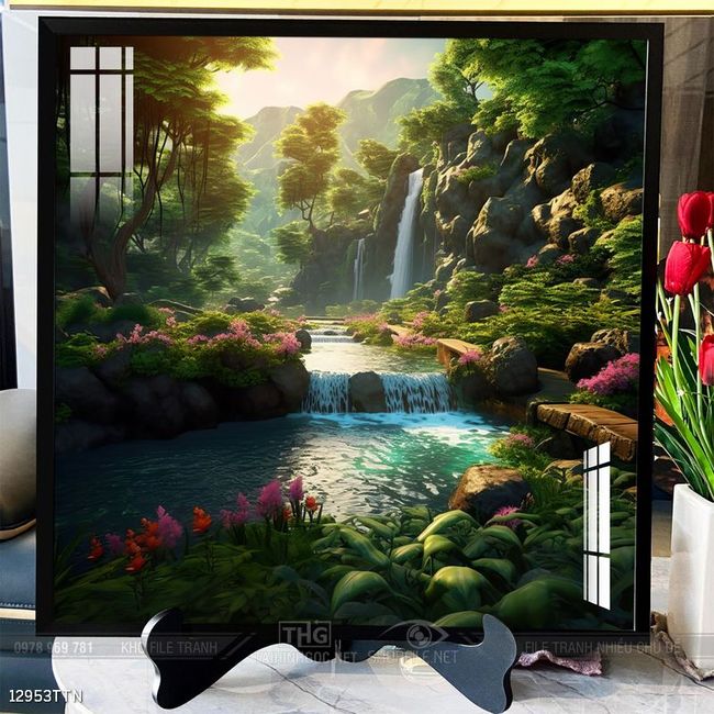 Tranh phon thủy sông, núi và mặt trời