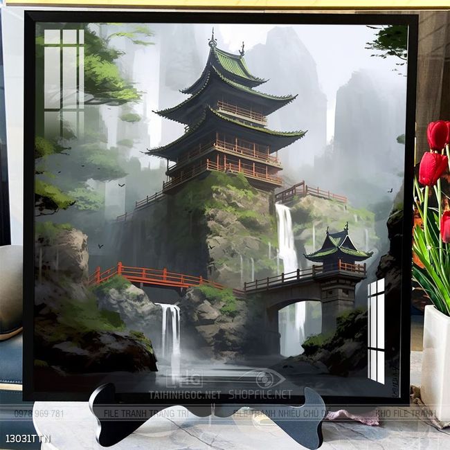 Tranh phon thủy sông, núi và mặt trời
