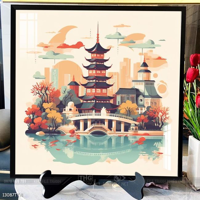 Tranh phon thủy sông, núi và mặt trời