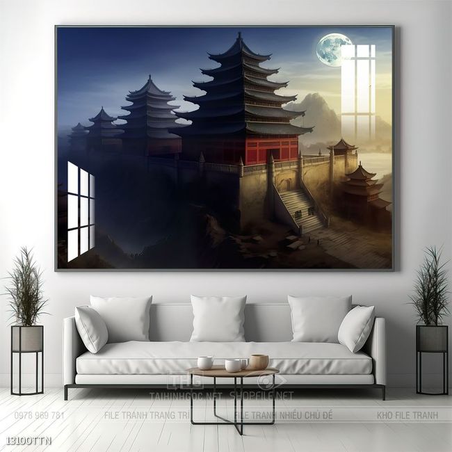 Tranh phon thủy sông, núi và mặt trời