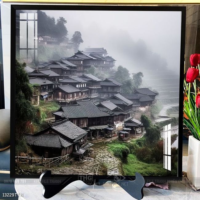 Tranh phon thủy sông, núi và mặt trời