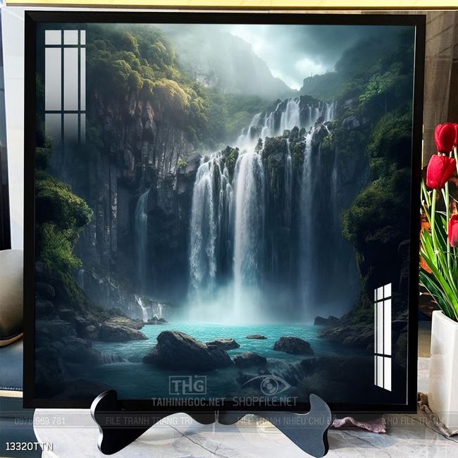 Tranh phon thủy sông, núi và mặt trời