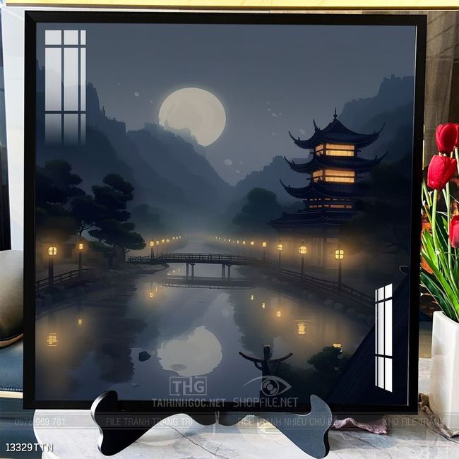 Tranh phon thủy sông, núi và mặt trời