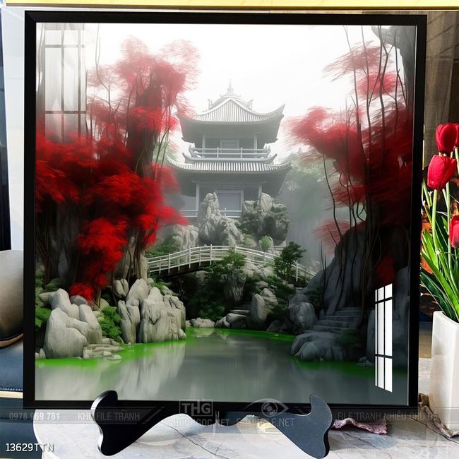 Tranh phon thủy sông, núi và mặt trời
