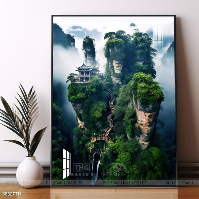 Tranh phon thủy sông, núi và mặt trời