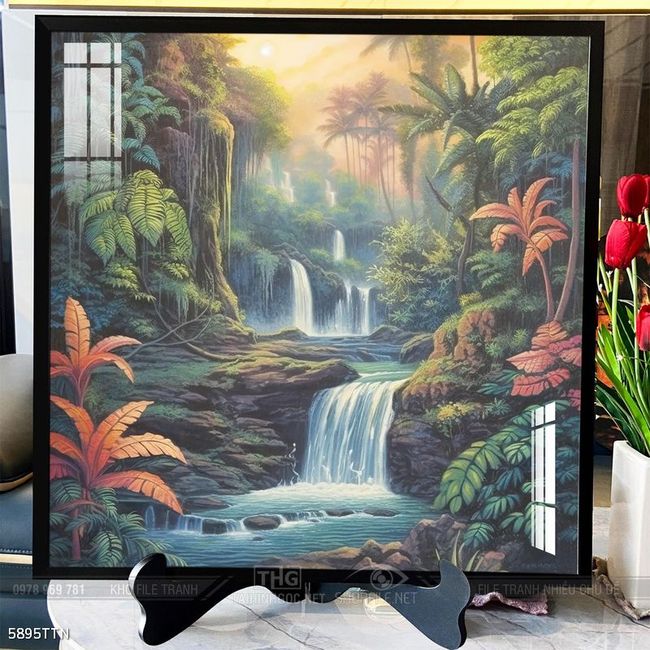 Tranh phon thủy sông, núi và mặt trời