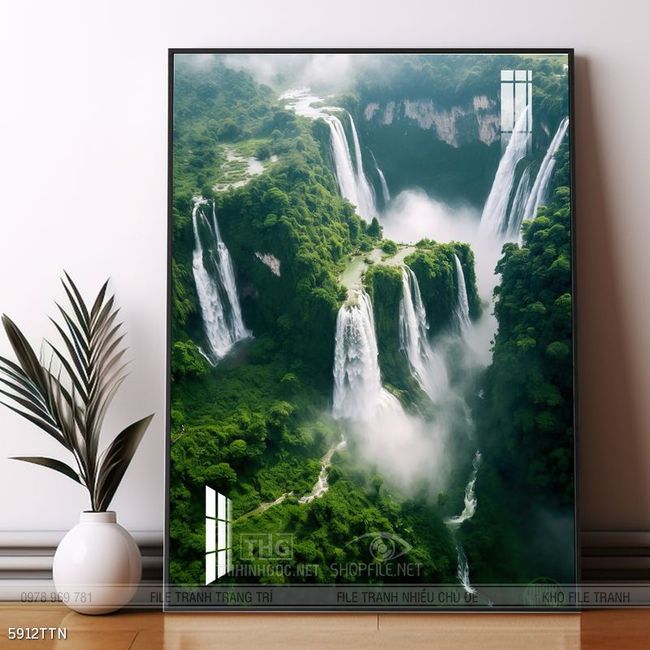 Tranh phon thủy sông, núi và mặt trời