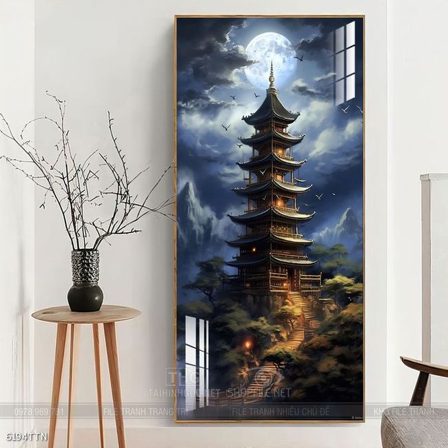 Tranh phon thủy sông, núi và mặt trời
