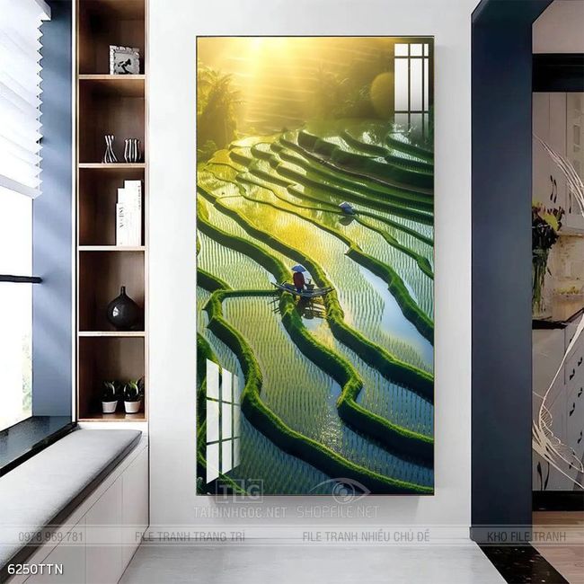 Tranh phon thủy sông, núi và mặt trời