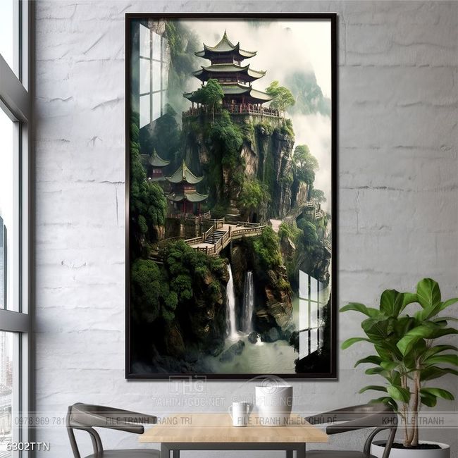 Tranh phon thủy sông, núi và mặt trời