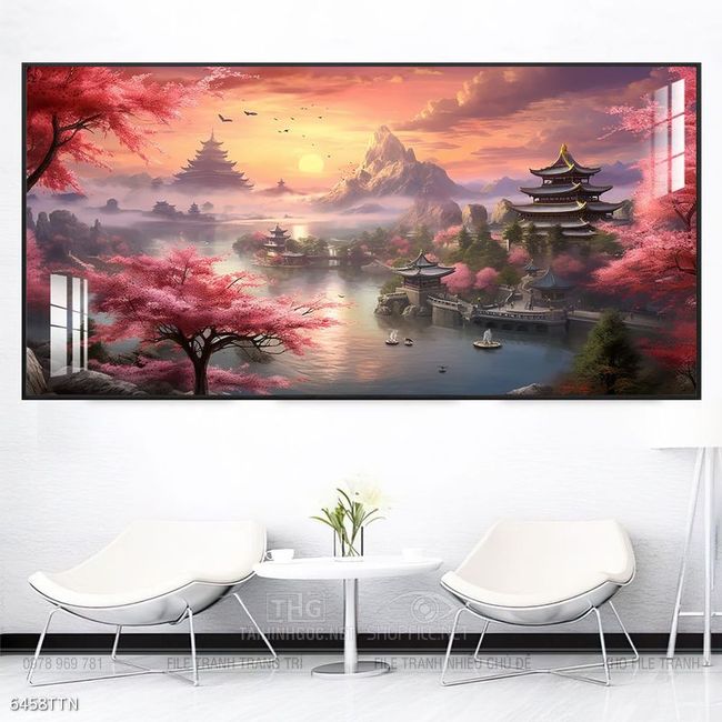 Tranh phon thủy sông, núi và mặt trời