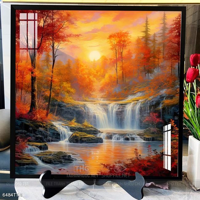 Tranh phon thủy sông, núi và mặt trời