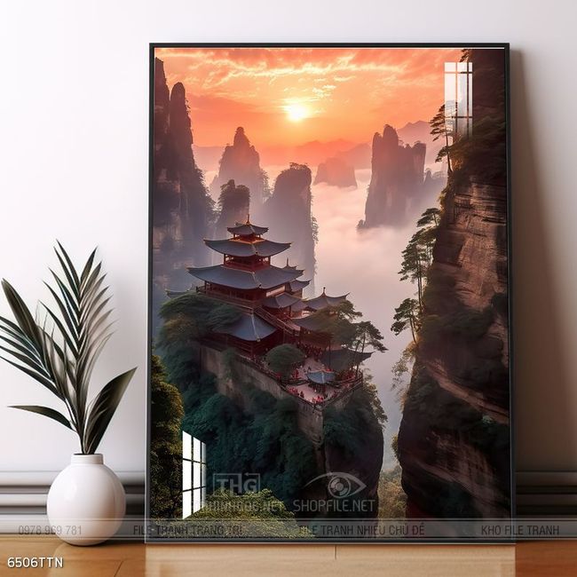Tranh phon thủy sông, núi và mặt trời