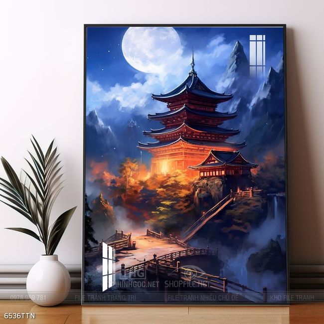 Tranh phon thủy sông, núi và mặt trời