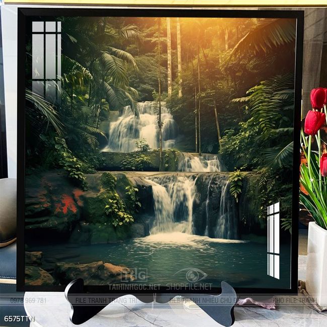 Tranh phon thủy sông, núi và mặt trời