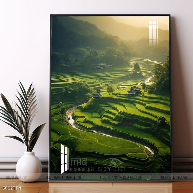 Tranh phon thủy sông, núi và mặt trời