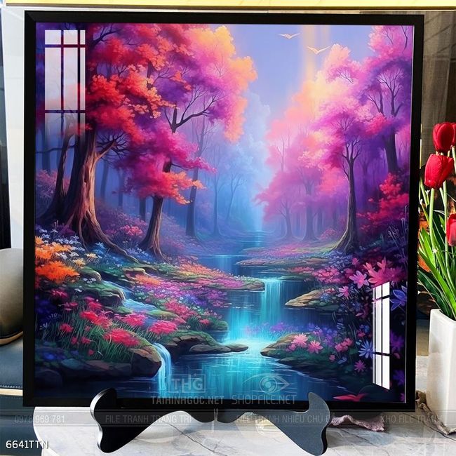 Tranh phon thủy sông, núi và mặt trời