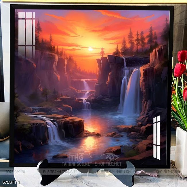 Tranh phon thủy sông, núi và mặt trời