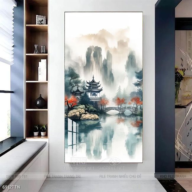 Tranh phong thủy phong cảnh thác nước thiên nhiên
