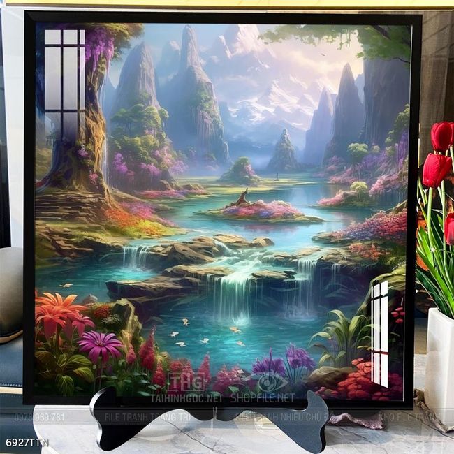 Tranh phon thủy sông, núi và mặt trời
