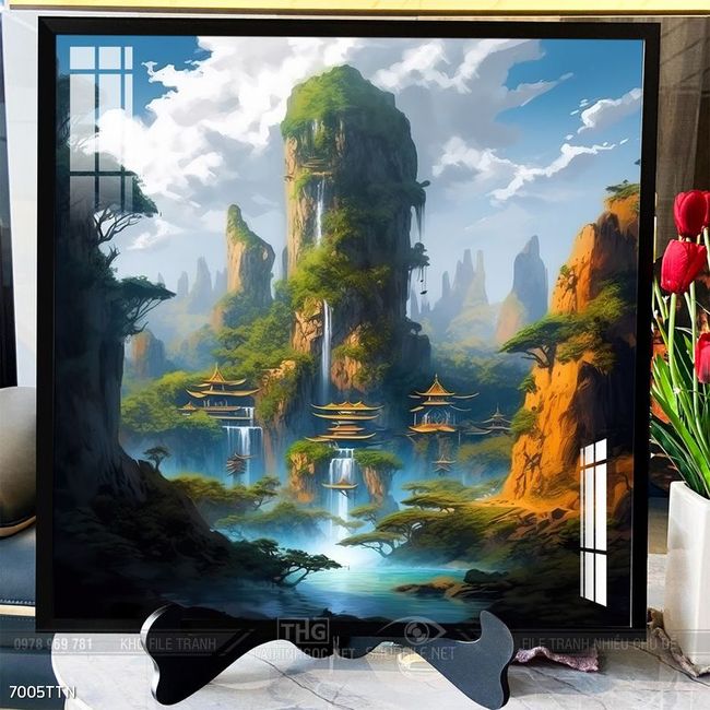 Tranh phon thủy sông, núi và mặt trời