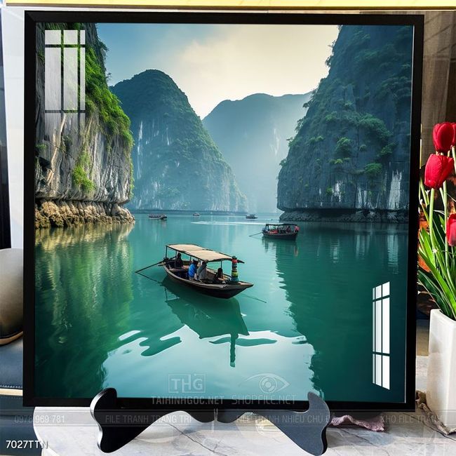 Tranh phon thủy sông, núi và mặt trời