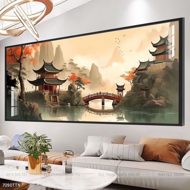 Tranh phong thủy phong cảnh thác nước thiên nhiên