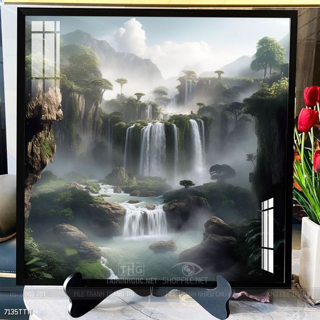Tranh phon thủy sông, núi và mặt trời