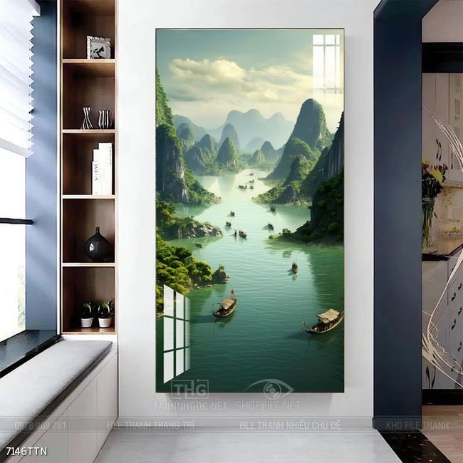 Tranh phong thủy phong cảnh thác nước thiên nhiên