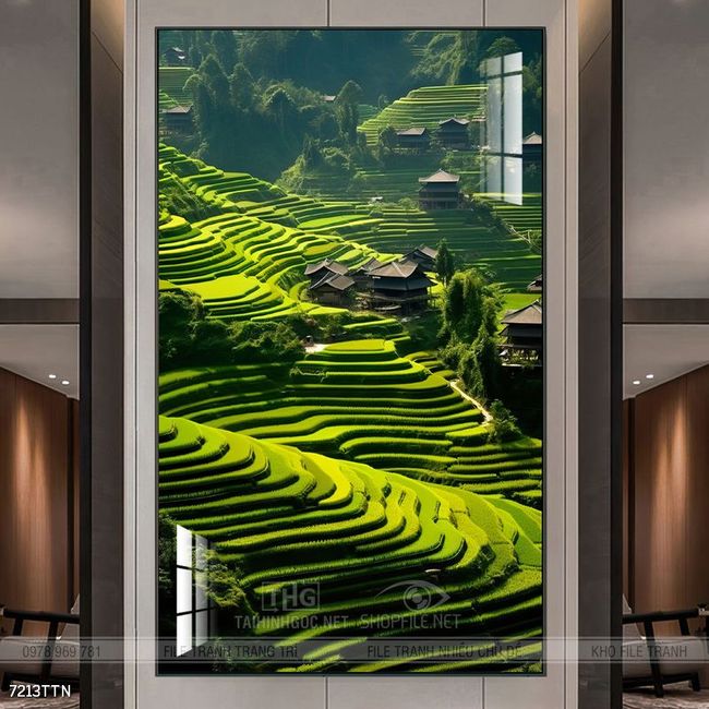 Tranh phon thủy sông, núi và mặt trời